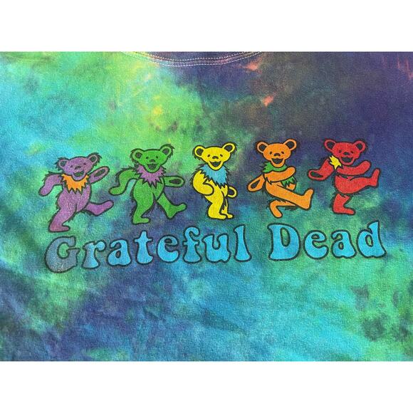 Y2K Grateful Dead Bears Psychedelic Green Blue Tie Dye Rock Band T Shirt Medium - Picture 2 of 8
